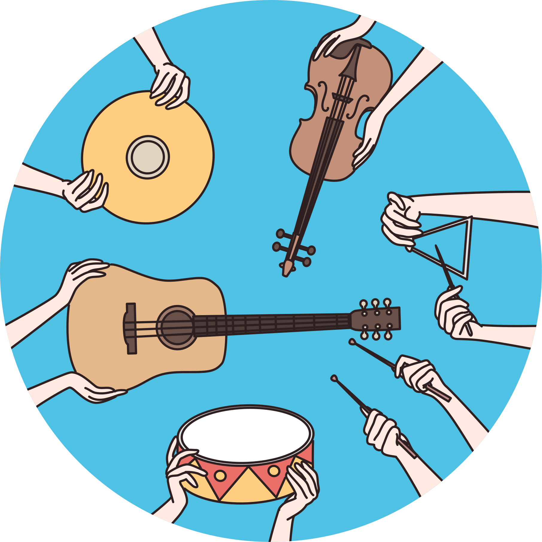 Motiv med musikalske hender Vinyl teppe flere barn - Tenstickers