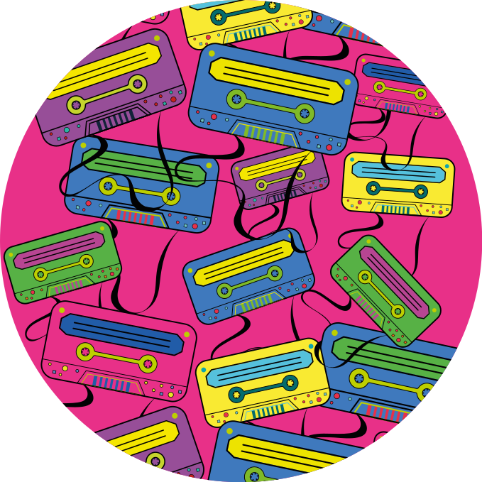 Retro 80 -talls fargerik boombox vinyl teppe rund - Tenstickers
