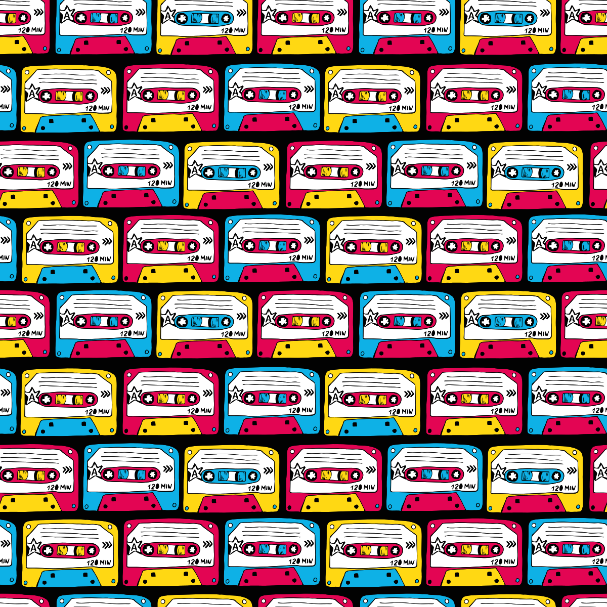 Musikk kassetter symboler mønster Vinyl teppe firkant - Tenstickers