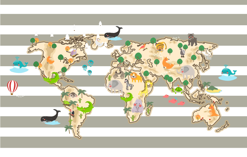 Fargerik dyrillustrasjon vinyl teppe verdenskart - Tenstickers