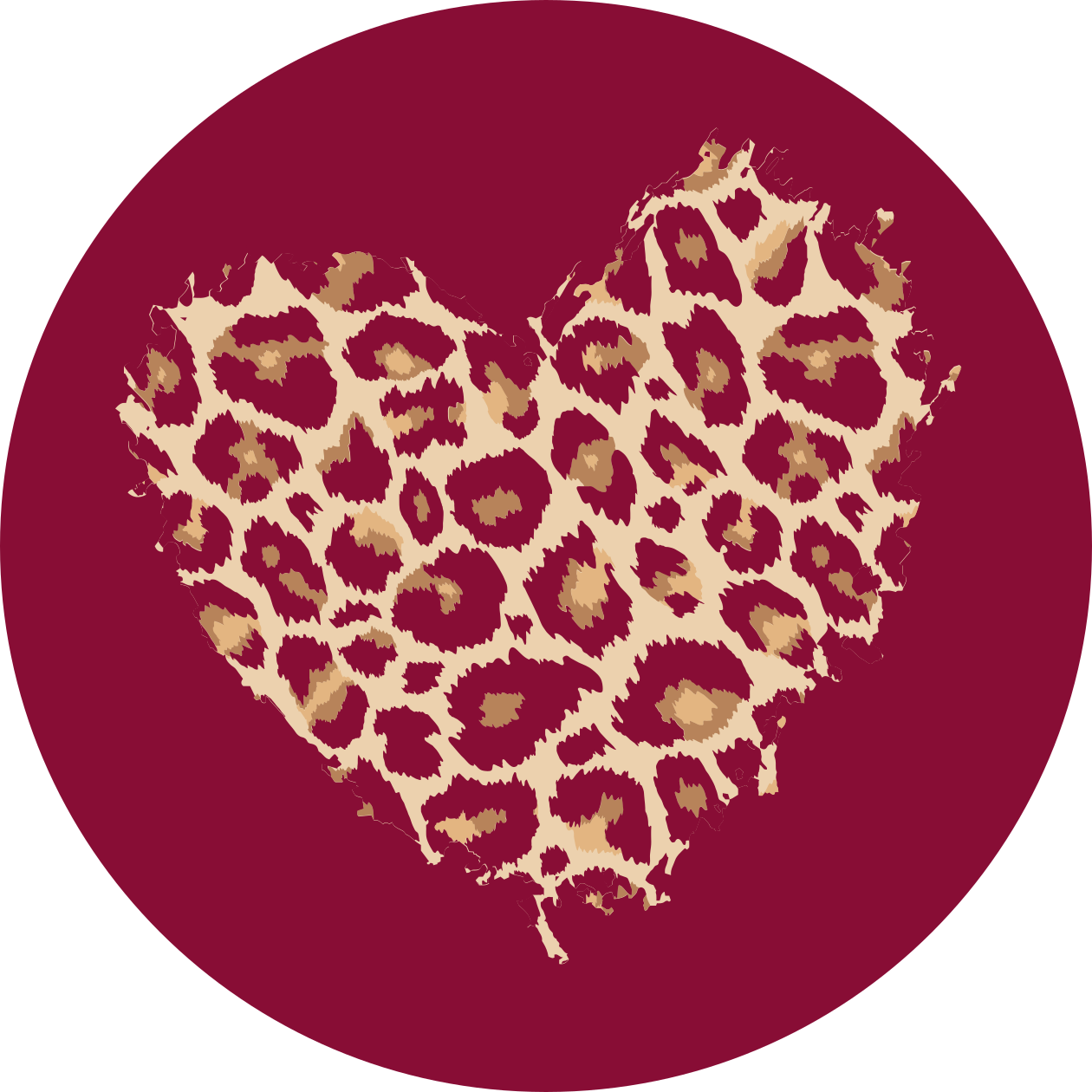 Leopard print tekstur hjerte vinyl teppe rund - Tenstickers