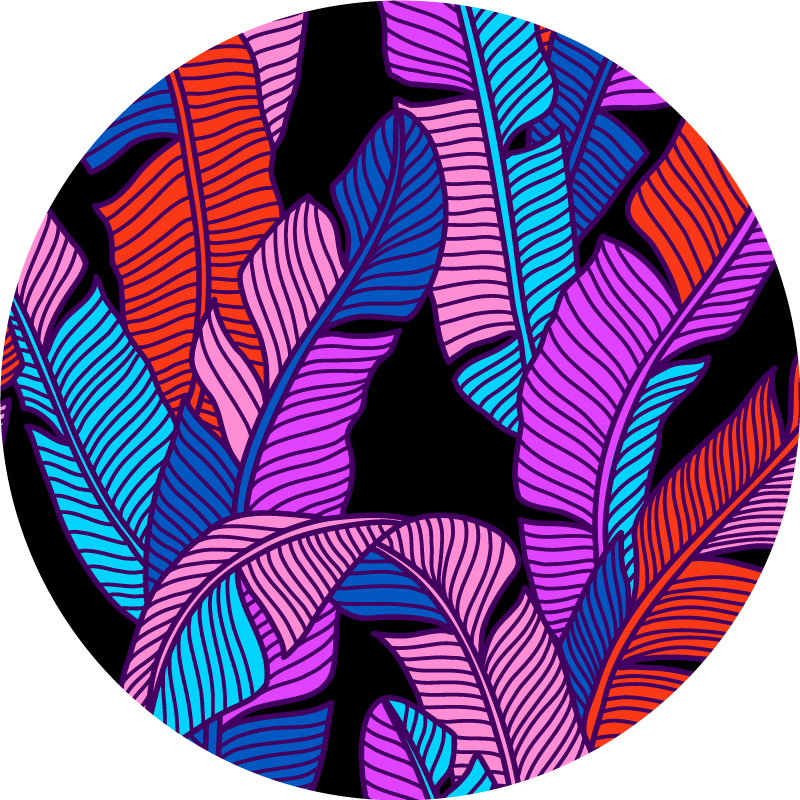 Moderne fargerike plantemønster vinyl teppe rund - Tenstickers