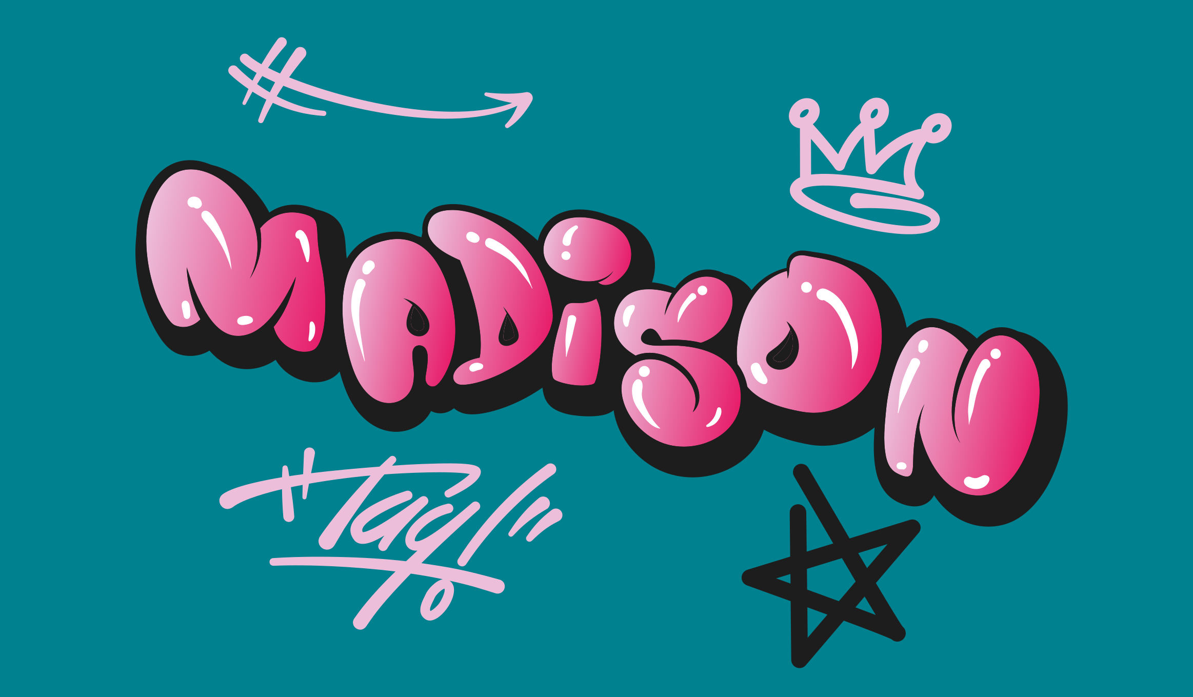 Rosa kul bokstavgraffiti vinyl teppe med navn - Tenstickers