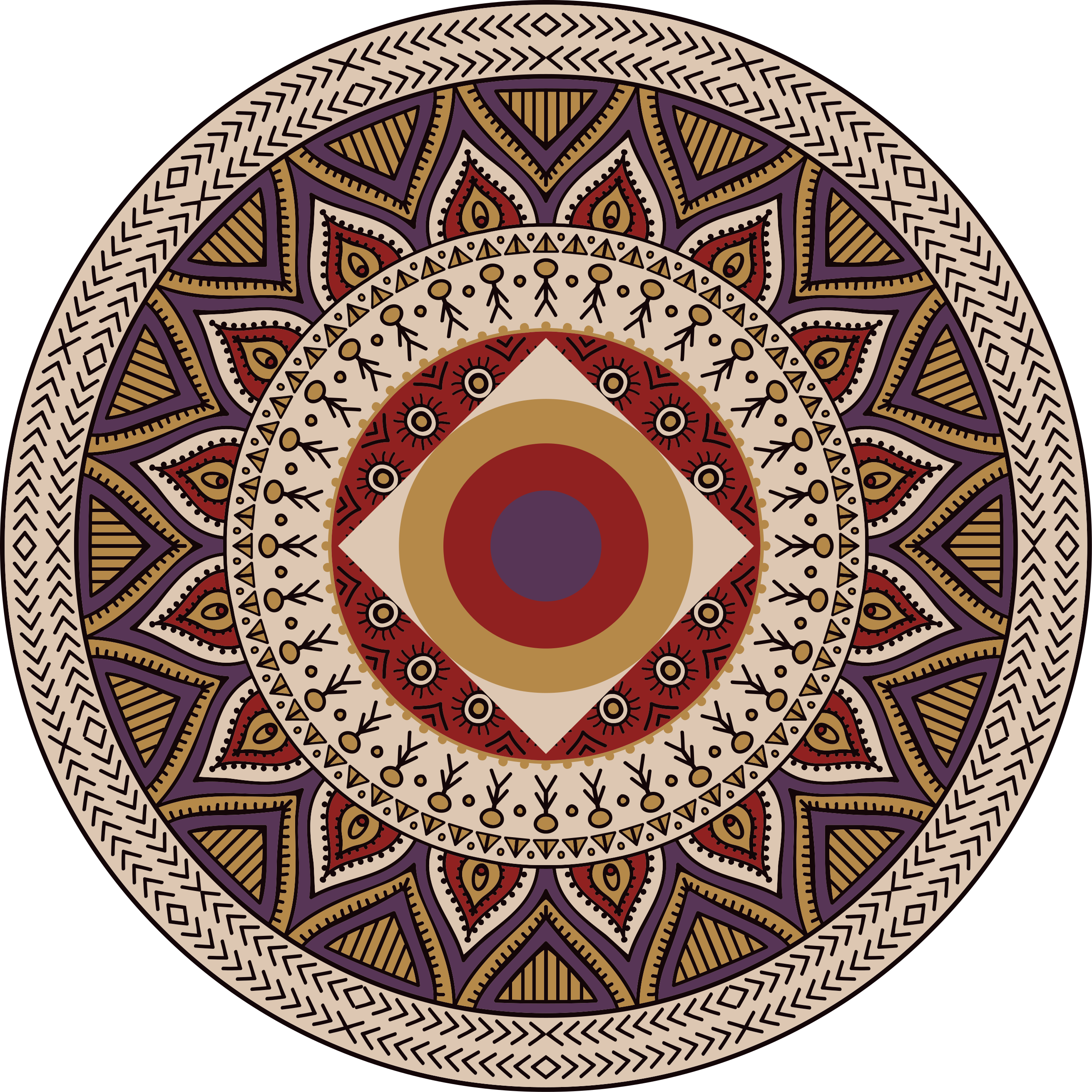 Levende sirkulært mønster vinyl teppe mandala - Tenstickers