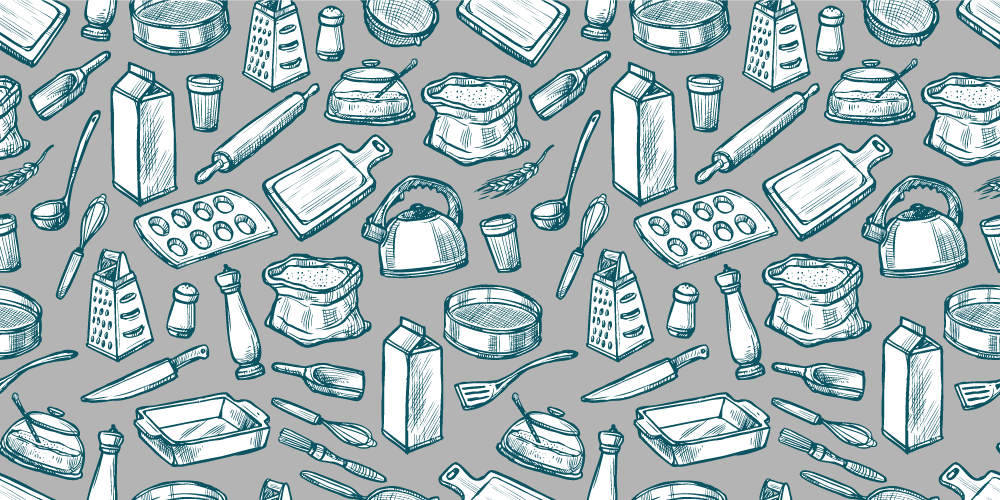 Kjøkkenutstyr på grå bakgrunn vinyl teppe kjøkken - Tenstickers