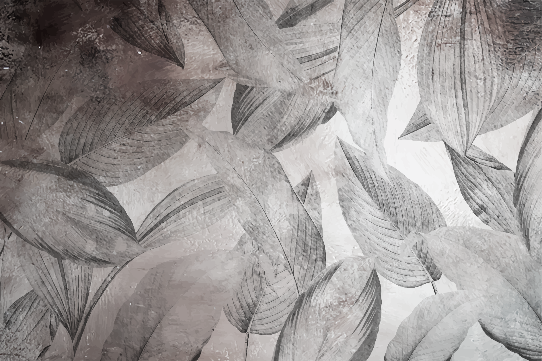 Bladrikt monokrom mønster vinyl teppe blomster og planter - Tenstickers