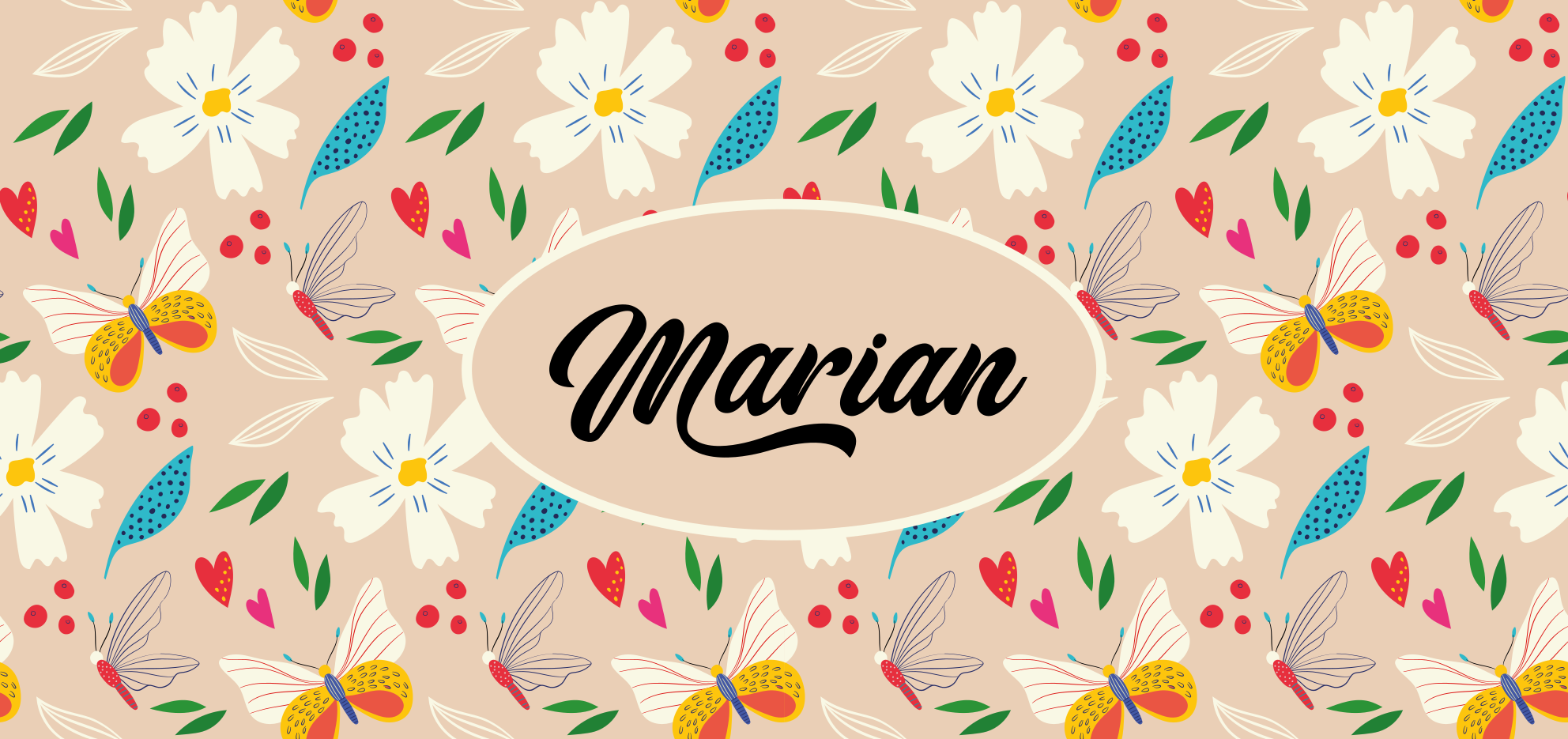 Vårblomster over beige vinyl teppe med navn - Tenstickers