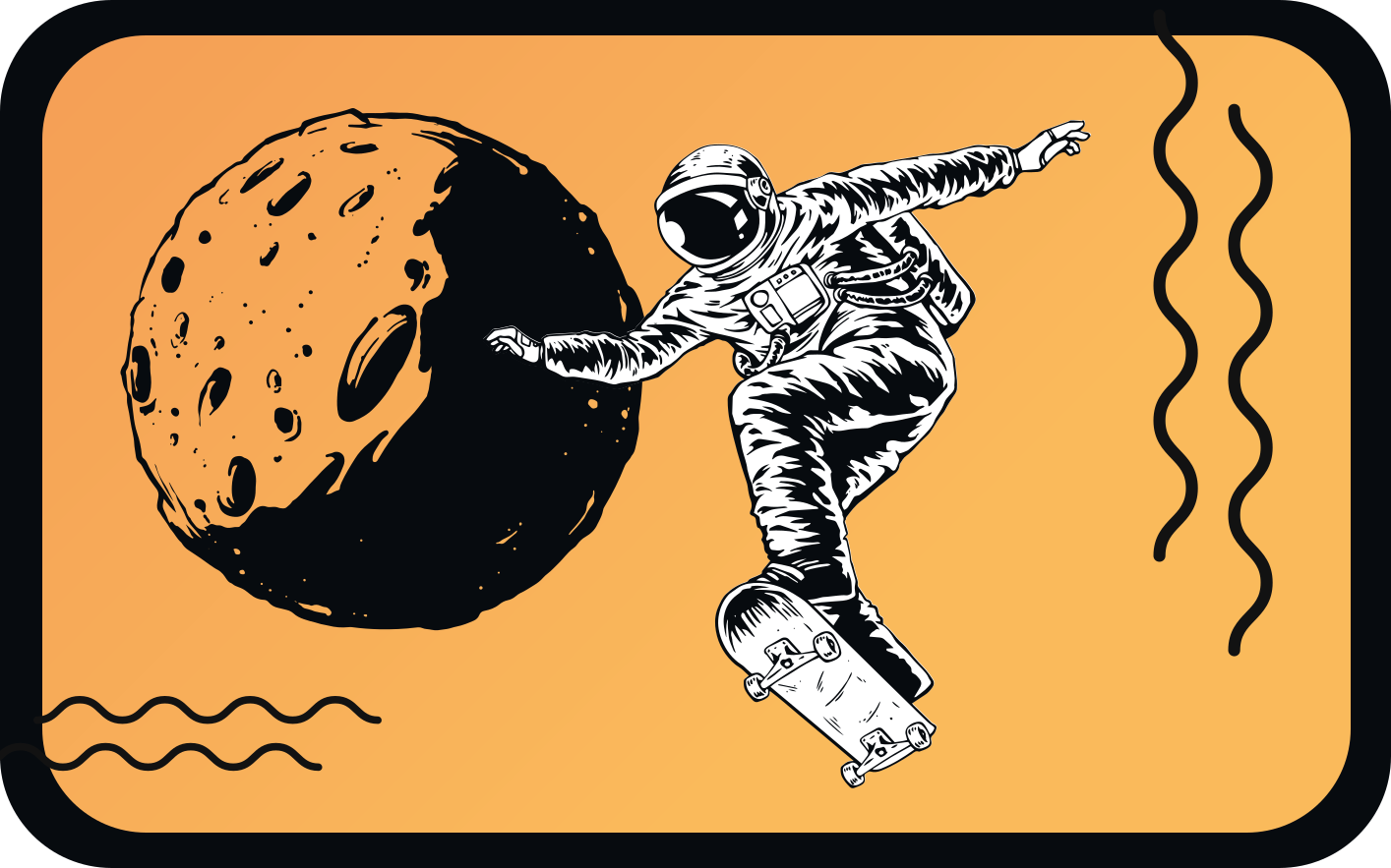 Håndtegnet astronaut skateboard vinyl teppe soverom - Tenstickers