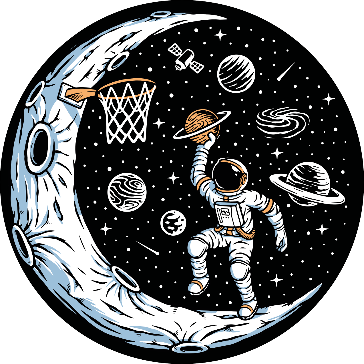 Astronaut-dunking vinyl teppe stjerner - Tenstickers