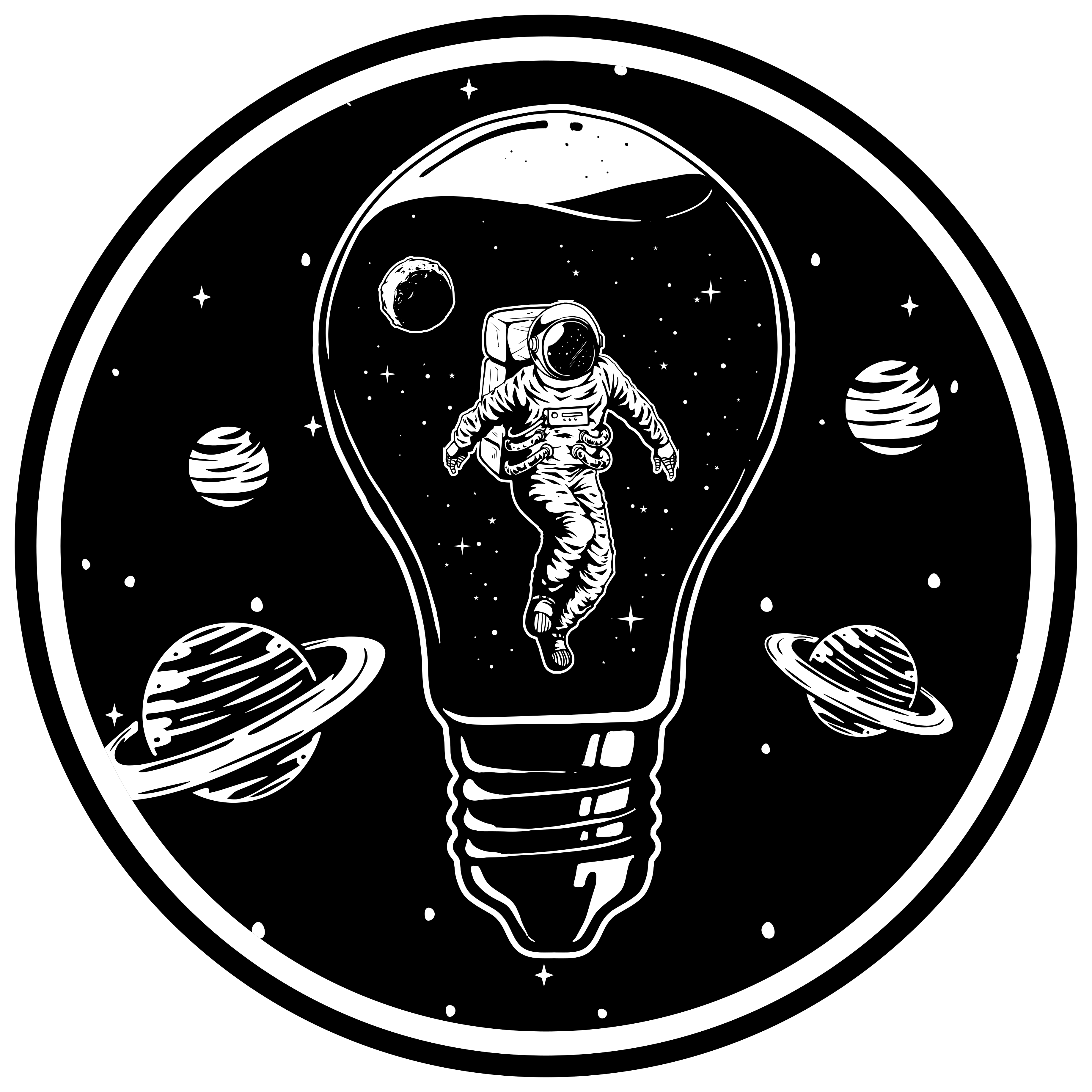 Kosmonaut i lyspære vinyl teppe stjerner - Tenstickers