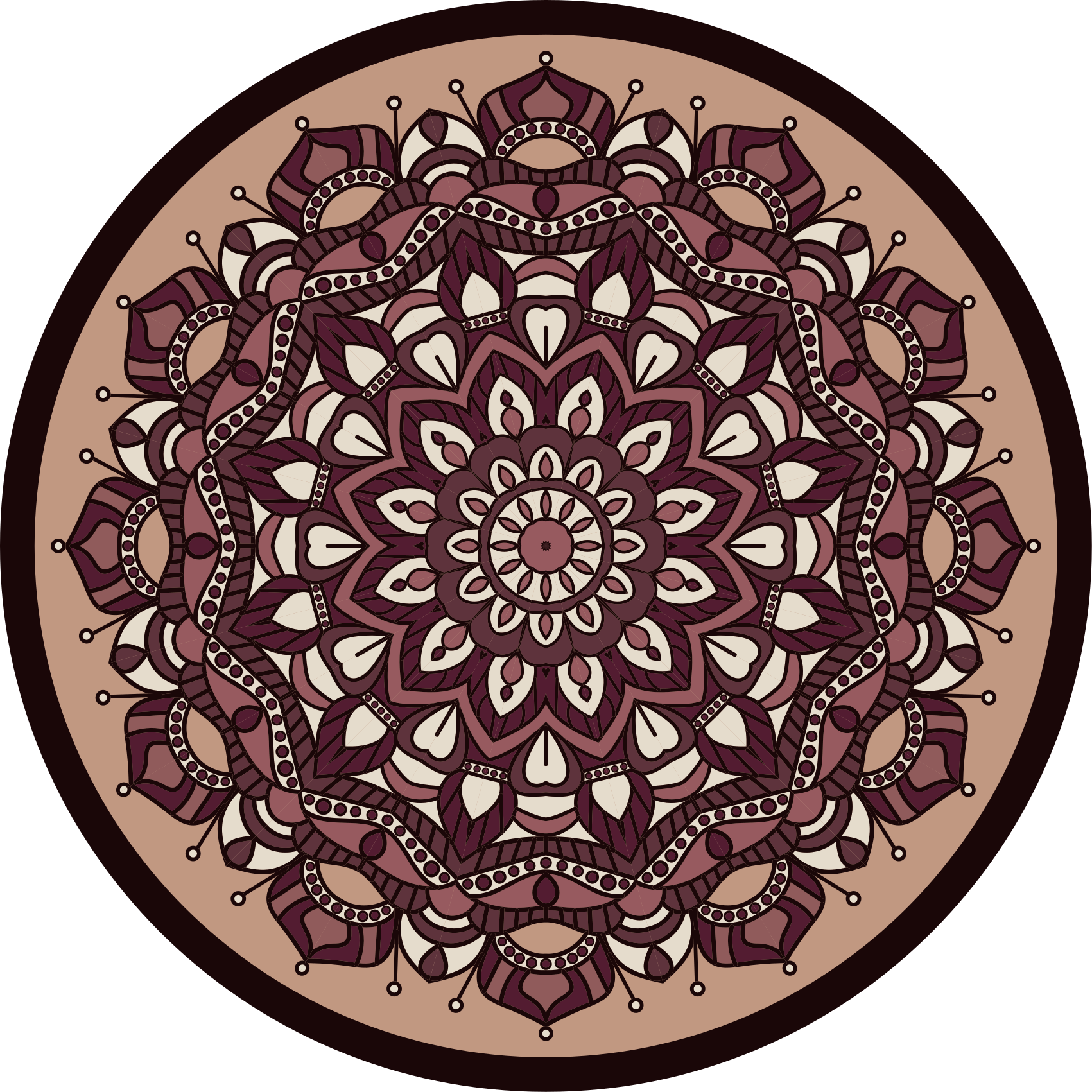 Brunt komplekst motiv vinyl teppe mandala - Tenstickers