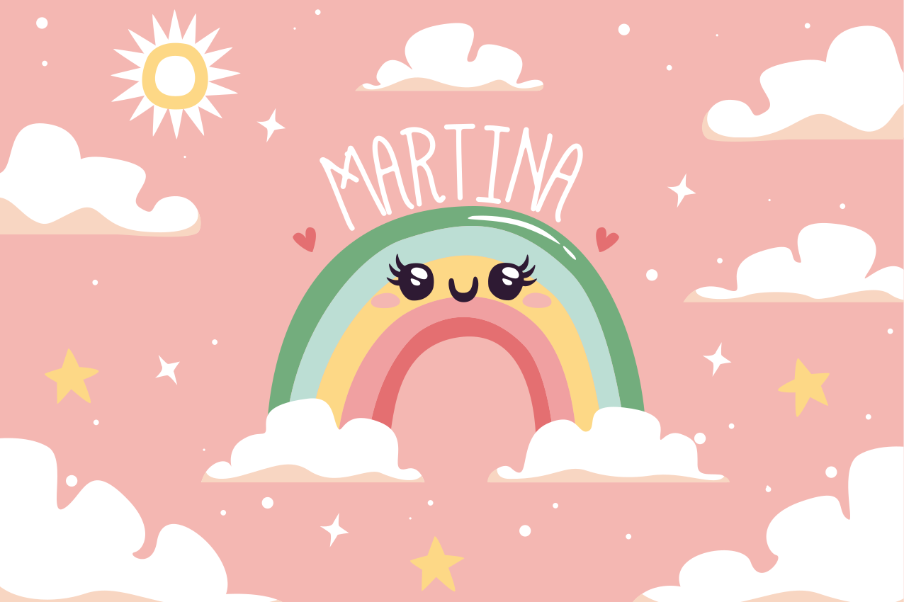 Fin regnbue med skyer med navn vinyl teppe med navn - Tenstickers