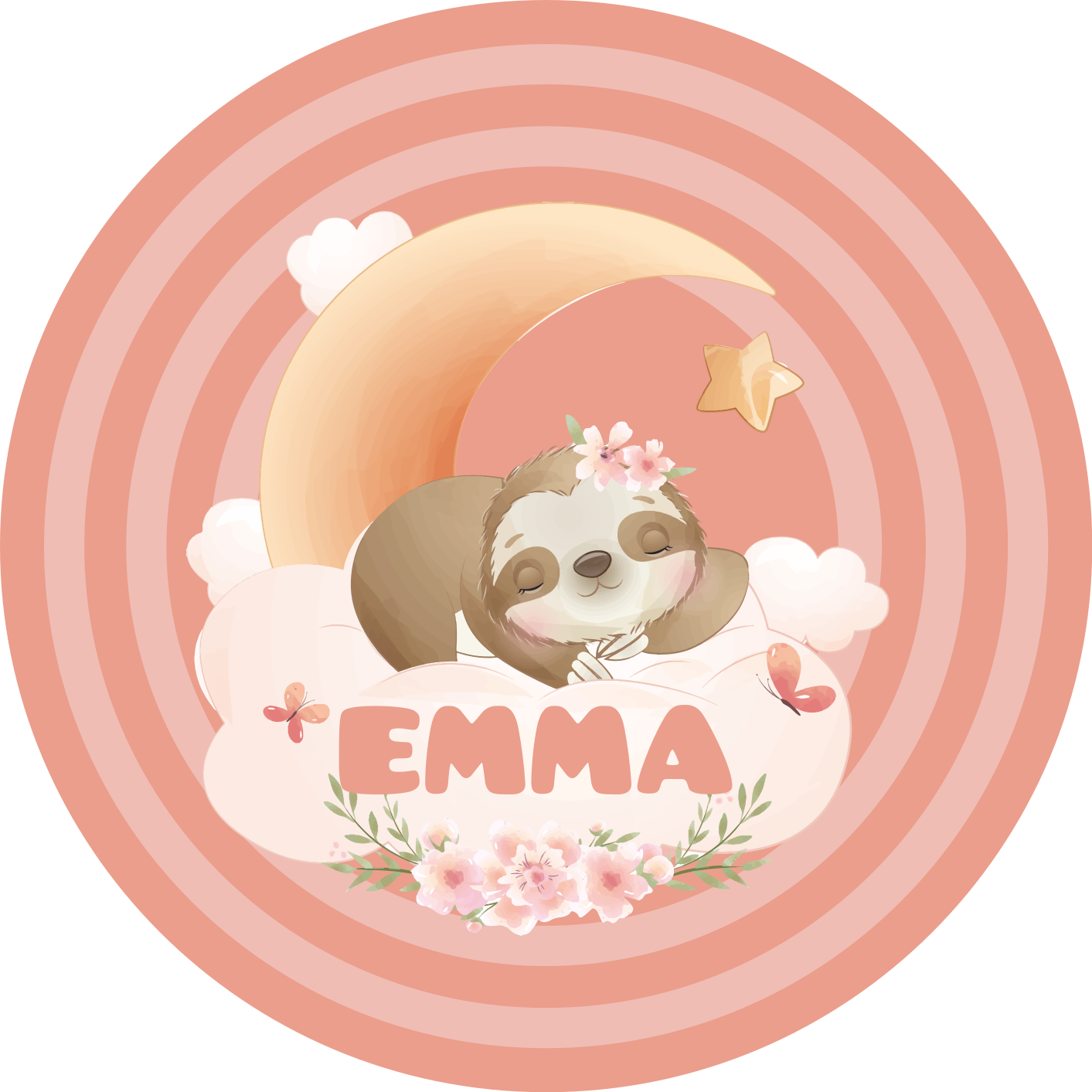 Søte dyr dovendyr med navn vinyl teppe baby - Tenstickers