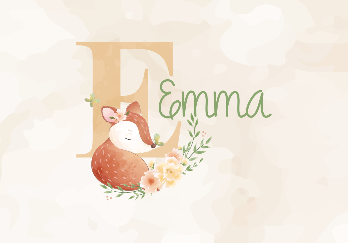 Søte dyr hjort med navn vinyl teppe baby - Tenstickers