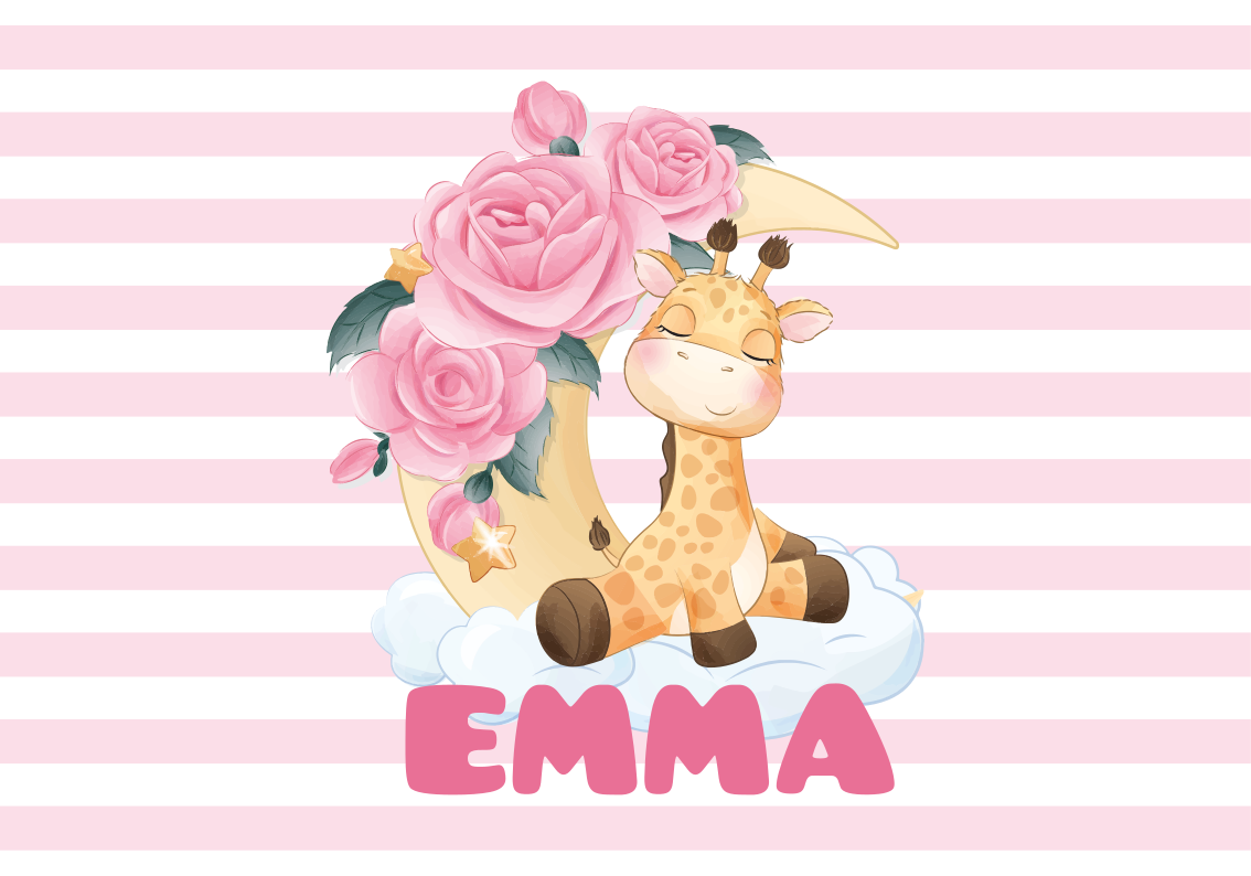 Søte dyr giraff med navn vinyl teppe baby - Tenstickers
