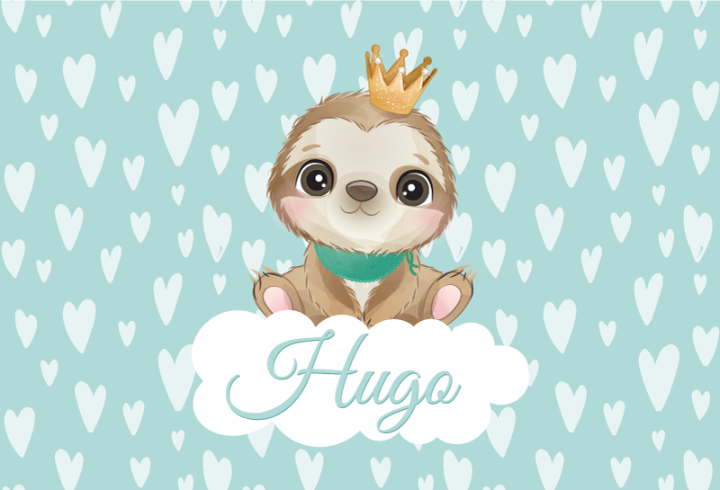 Søt dovendyr for gutt med navn vinyl teppe rund - Tenstickers