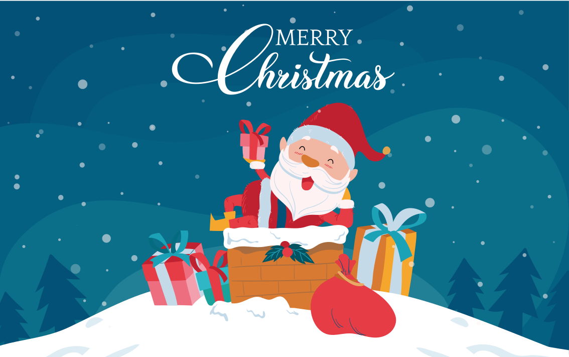 Julenissen med gaver Jul vinyl teppe - Tenstickers