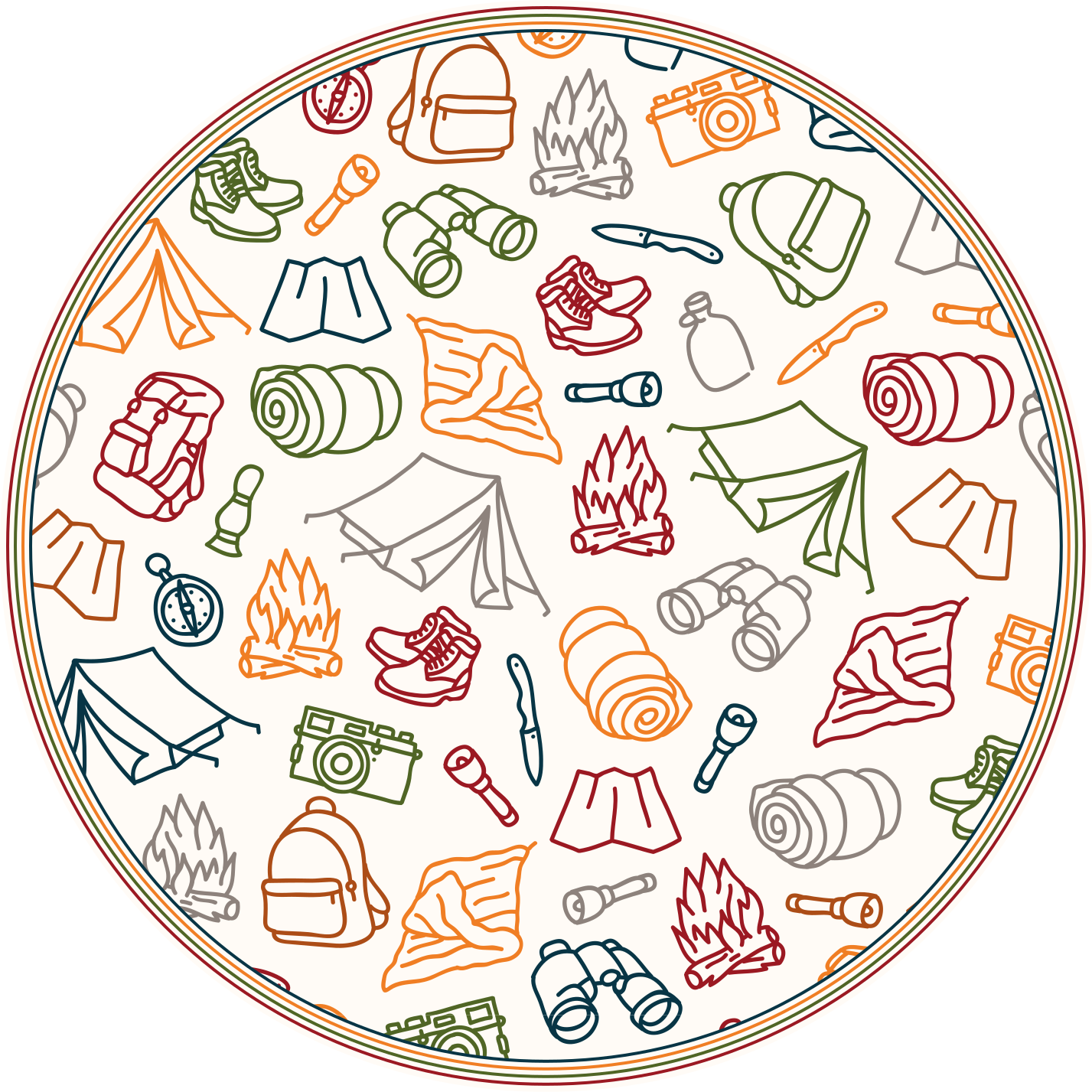 Campingbåt, vedfyr, støvler Vinyl teppe flere barn - Tenstickers