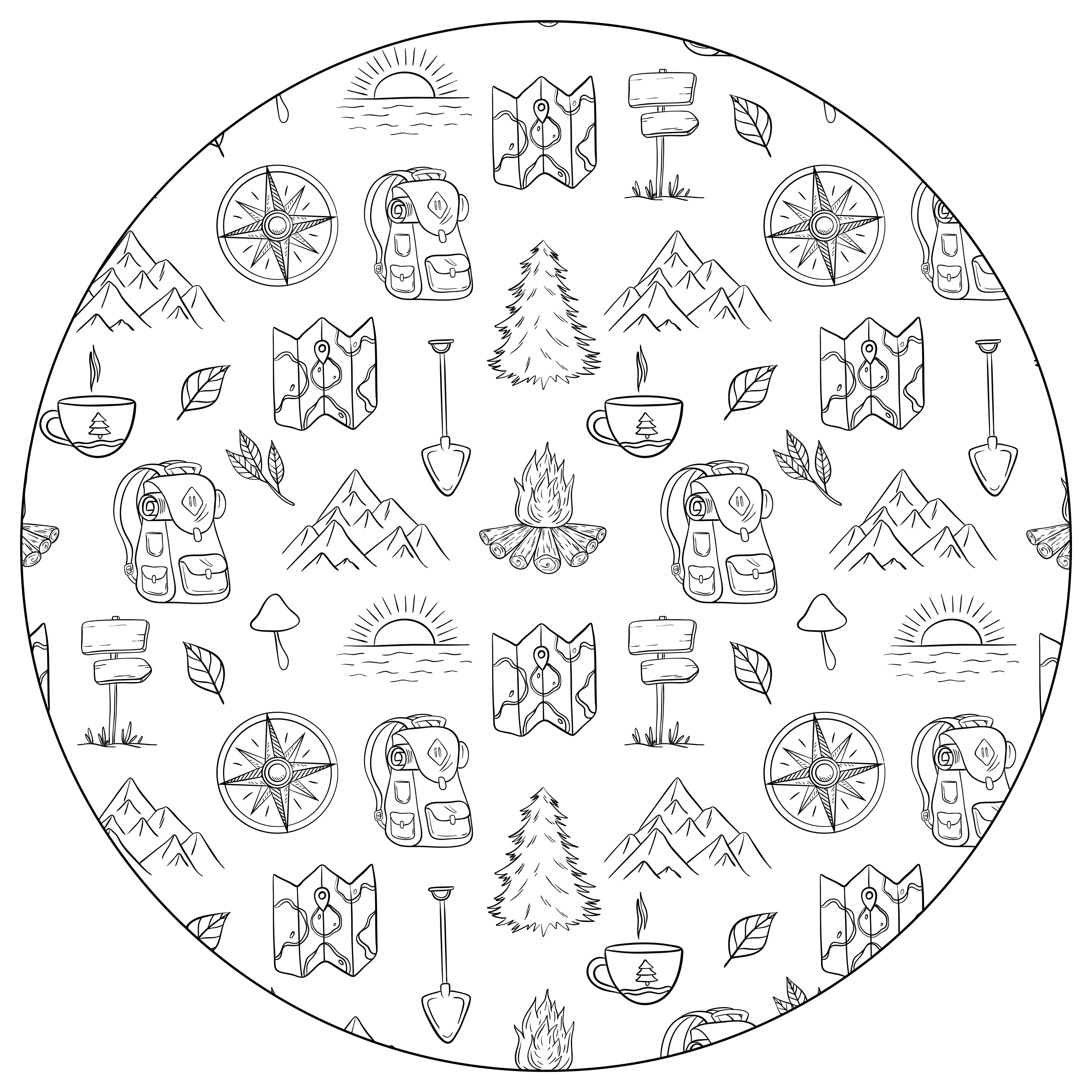 Håndtegnet kompass, fjellstuff vinyl teppe soverom - Tenstickers