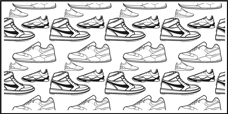 Svart og hvitt retro sneakers mønster vinyl teppe vintage - Tenstickers