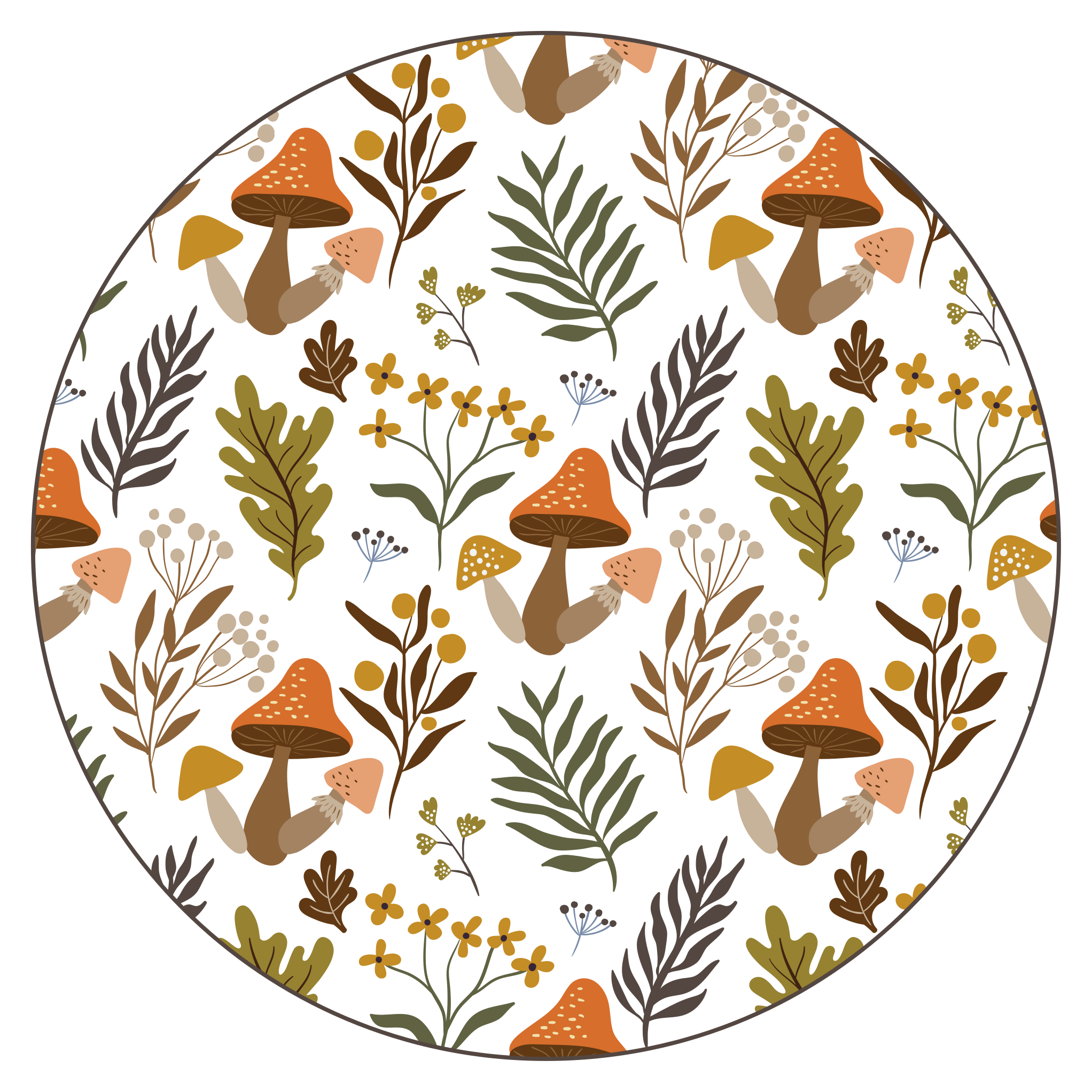 Vintage sopp og høstløv vinyl teppe blomster og planter - Tenstickers