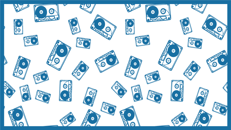 Blått kassettbåndmønster vinyl teppe vintage - Tenstickers