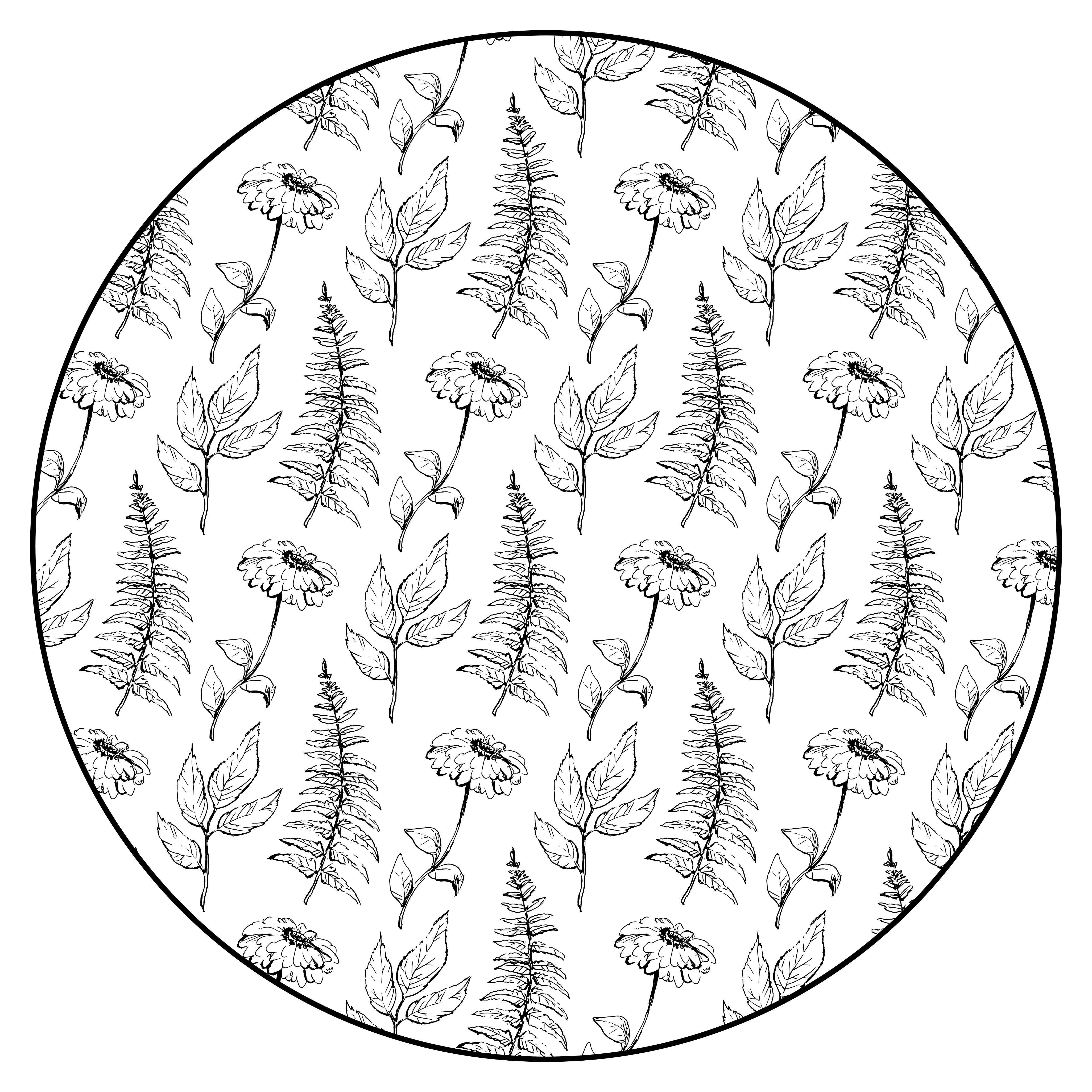 Blomstermønster i svart vinyl teppe rund - Tenstickers