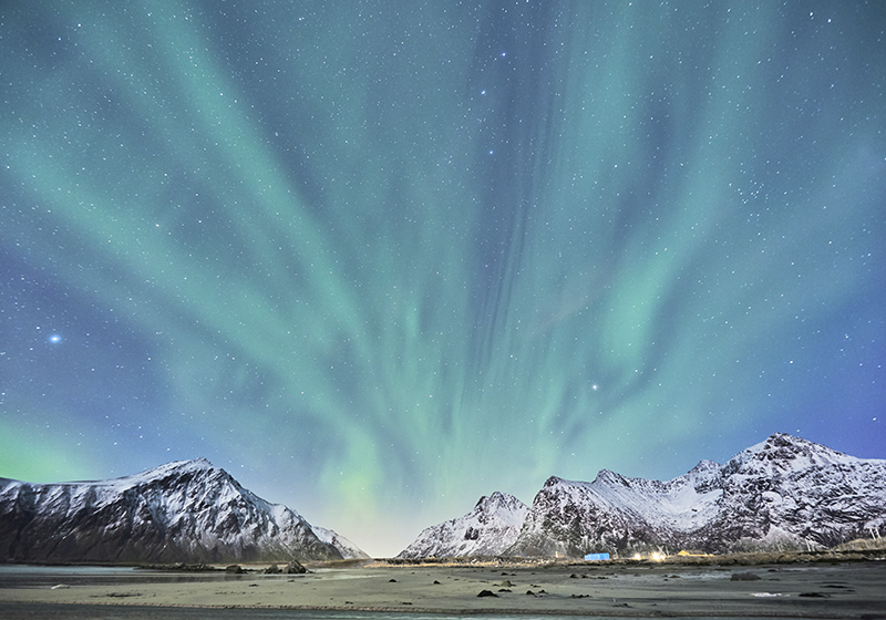 Nordlys i fjell vinyl teppe soverom - Tenstickers