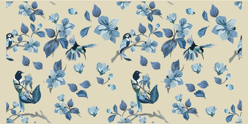 Blå blomsterdetaljer vinyl teppe blomster og planter - Tenstickers