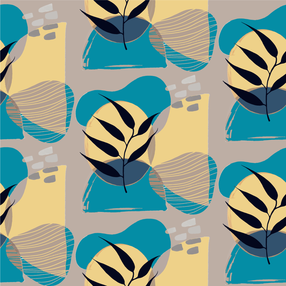 Abstrakt botanisk mønster vinyl teppe blomster og planter - Tenstickers