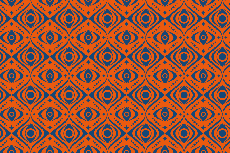 Original 70-talls oransje og blå design vinyl teppe stue - Tenstickers