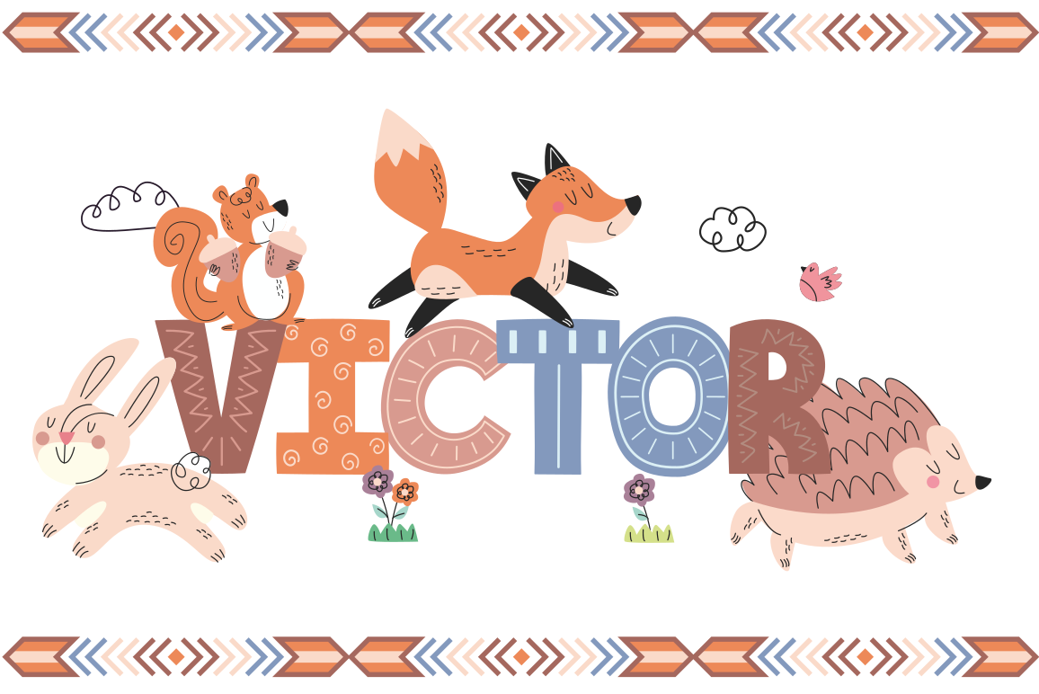 Skogskiddyr med tilpassbare vinyl teppe med navn - Tenstickers