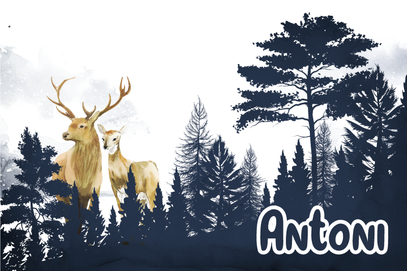 Skog fauna silhuett vinyl teppe med navn - Tenstickers