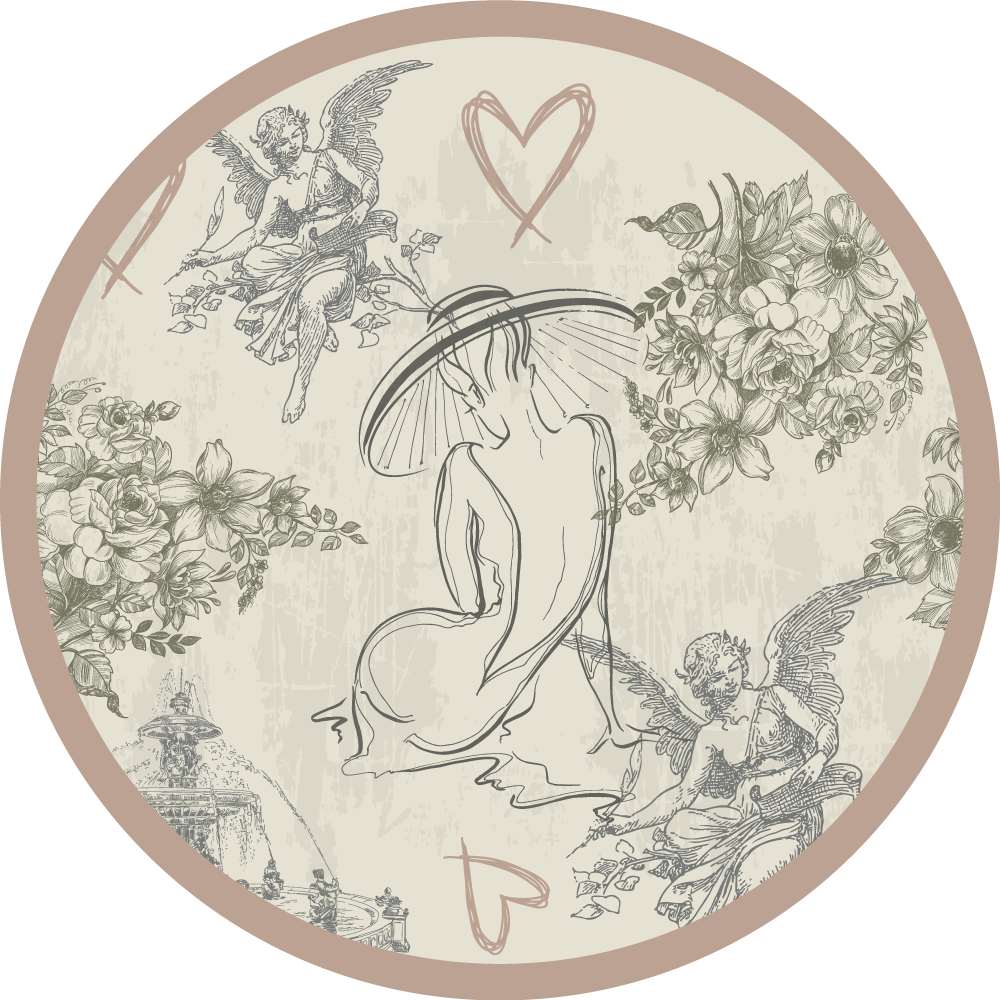 Sirkulært engleaktig blomstermotiv vintage vinylteppe - Tenstickers