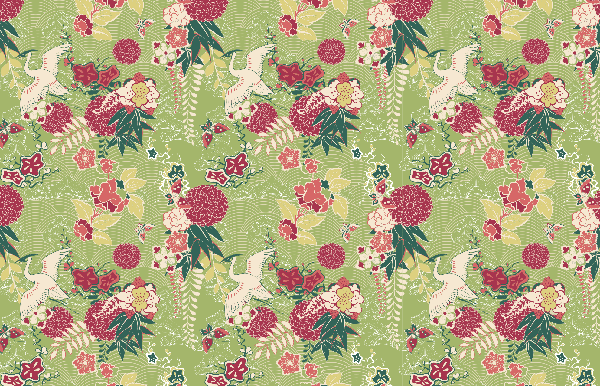 Orientalsk silke kinoserie blomst vinyltepper - Tenstickers