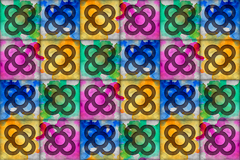 Fargerike fliser vintage vinylteppe - Tenstickers