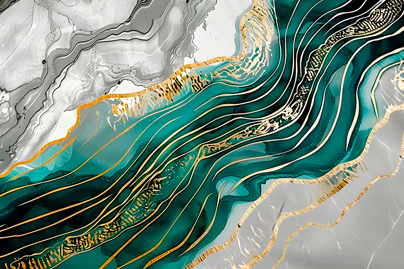 Grå og grønn med gyllen effekt marmor vinylteppe - Tenstickers