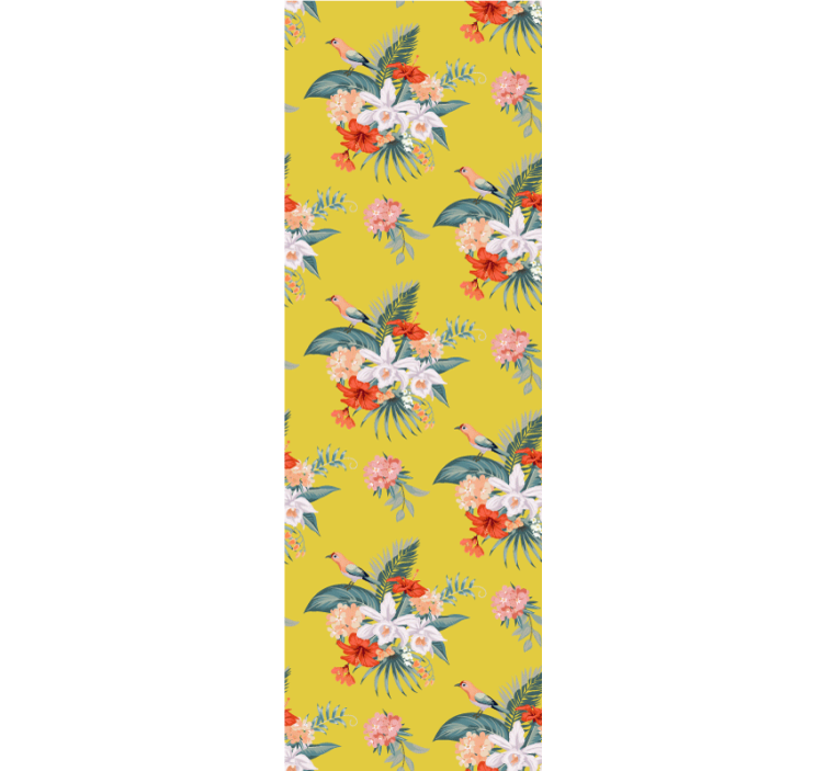 Bukett på gul bakgrunn tapet blomster - Tenstickers