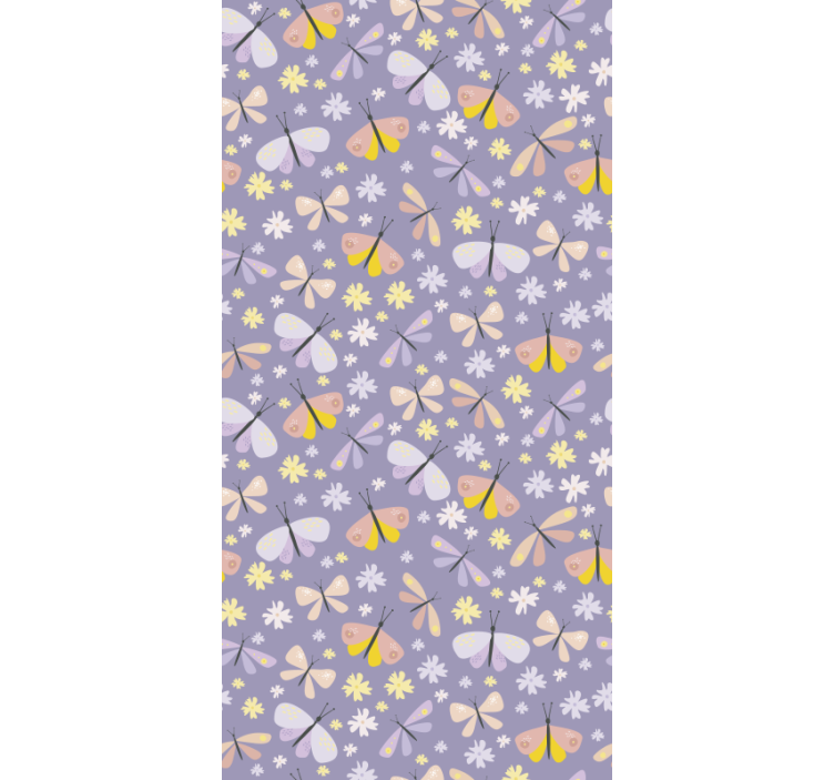Lilla elegante blomster tapet sommerfugl - Tenstickers