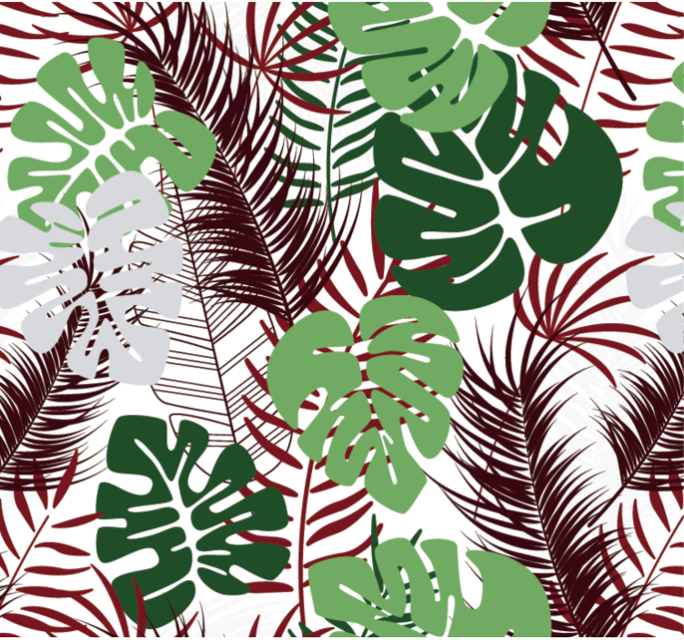 Tapet natur monstera blader med røde grener - Tenstickers