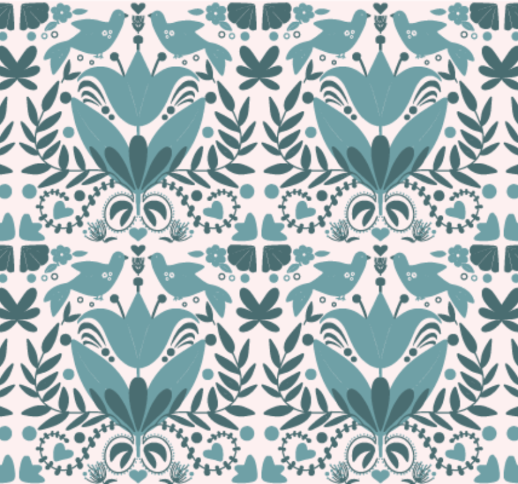 Tapet kjøkken blå folkemønster med fugler - Tenstickers