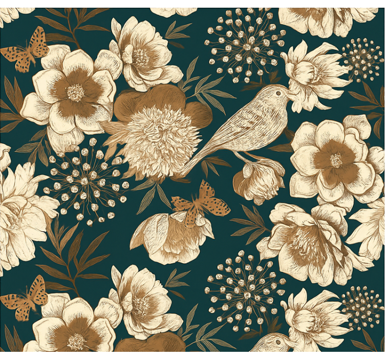 Fugletapet vintage botanisk kinesisk stil - Tenstickers