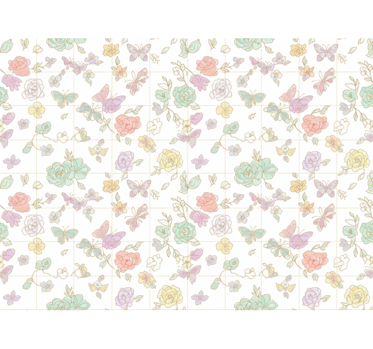 Tapet blomster myke farger sommerfugl - Tenstickers