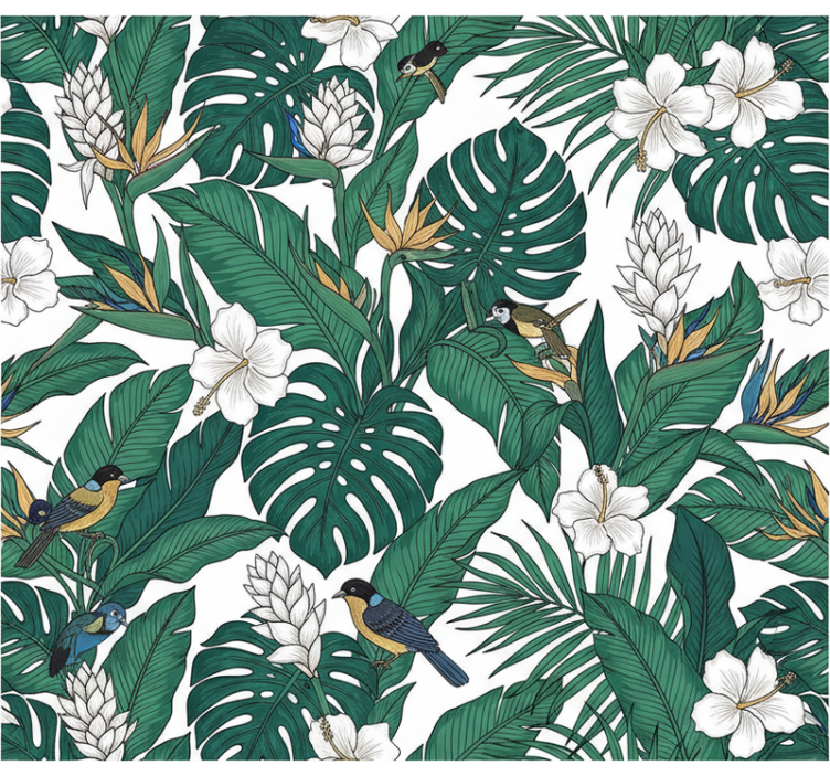Tapet blomster jungeldesign i petrolgrønn - Tenstickers