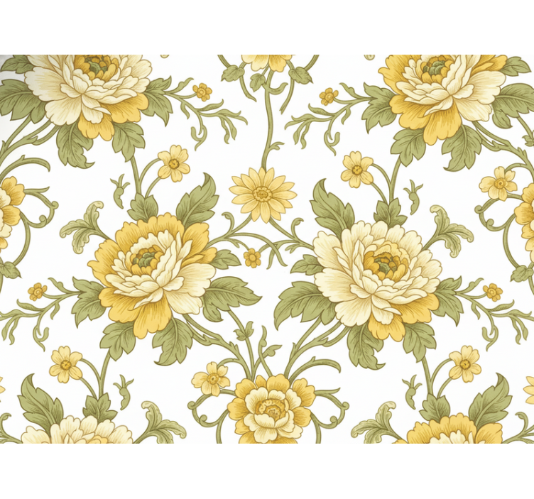 Tapet klassisk med vintage blomsterdesign i gult - Tenstickers