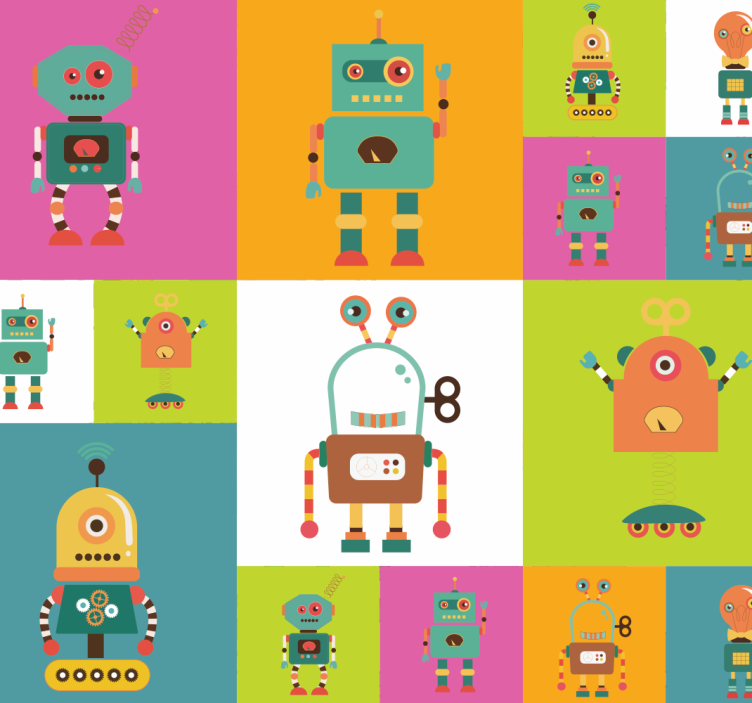 Morsomme roboter barns soverommet tapet - Tenstickers