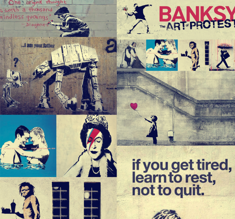 Collage - bansky kunst tapet - Tenstickers