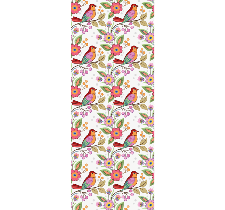 Rød oransje fugl på treet tapet soverom - Tenstickers