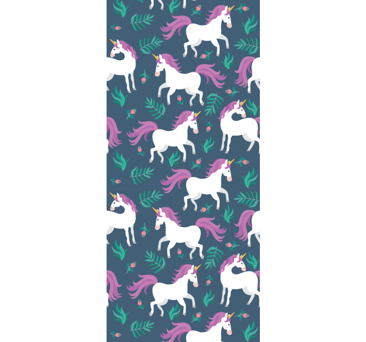 Flatt enhjørningblått mønster tapet barn - Tenstickers