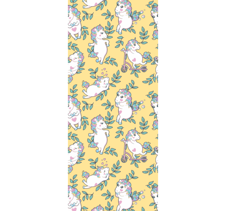 Søte enhjørninger og grønne blader mønster tapet barn - Tenstickers